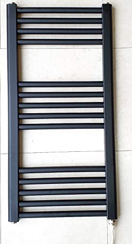 Greenedhouse 400w x 800h Black Electric Flat Heated Towel Rail Bathroom Radiator.