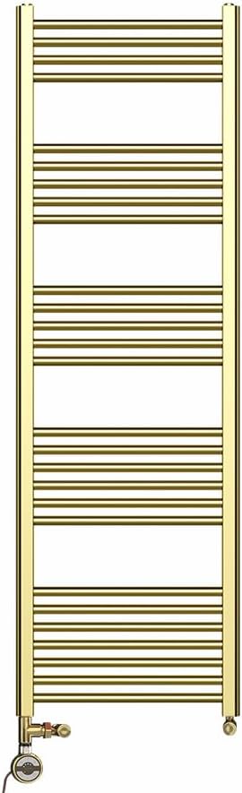 Myhomeware 400mm Wide Shiny Gold Dual Fuel Electric Radiator Bathroom Towel Rail Radiator With Thermostatic and Standard Electric Element UK (400 x 1200 mm (h), Standard Electric Element).