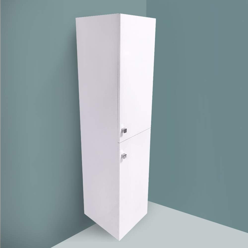 Aquariss Gloss White 1400mm Tall Cupboard Wall Hung High Cabinet Bathroom Furniture with 2 Door.