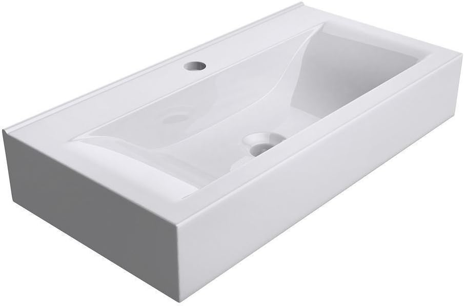 Durovin Bathrooms Ceramic Basin - Wall Hung or Counter Top Mount Sink - Single Tap Hole without Overflow - Rectangular 600 x 310mm (WxD).