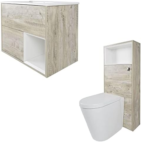 Milano Bexley - Light Oak 810mm Bathroom Vanity Unit with Basin, Toilet WC Unit and Back to Wall Pan.