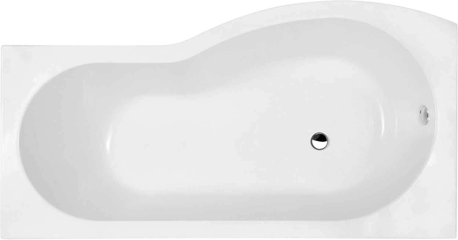 Ceramica Bathroom P Shaped Left Hand Shower Bath Acrylic Gloss White Bathtub 1700 Modern.