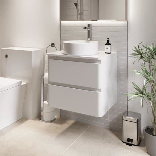 Affine Bathroom Cloakroom Vanity Unit Wall Mounted Countertop Basin White Gloss 600mm.