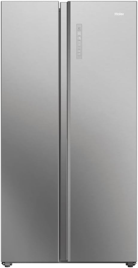 Haier HSR3918EWPG Freestanding American Style Side By Side Fridge Freezer with Non-Plumbed Water Dispenser, 521L Capacity, A++ (E) Energy Rated - Silver.