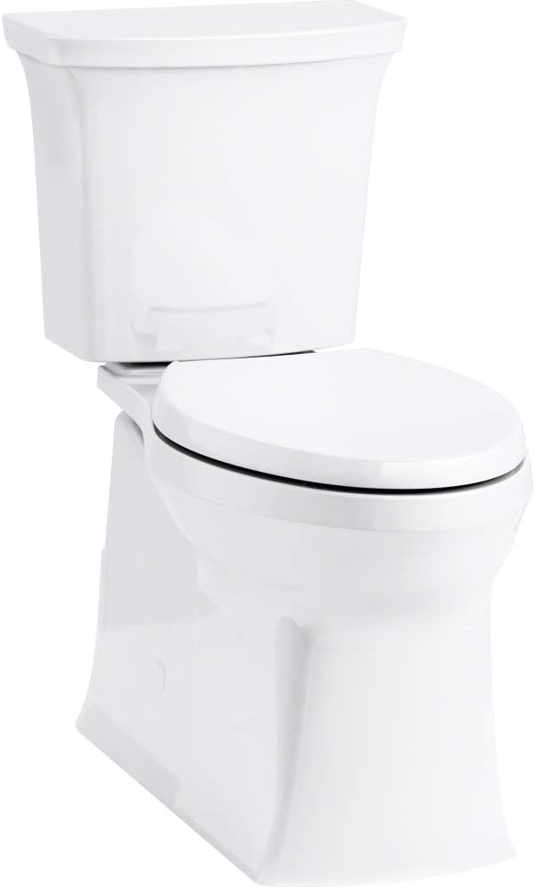 Kohler 3814-RA-0 Corbelle Comfort Height(R) Two-Piece Elongated 1.28 gpf Toilet with Skirted trapway and Revolution 360(TM) Swirl Flushing Technology and Right-Hand Trip Lever 2, White.