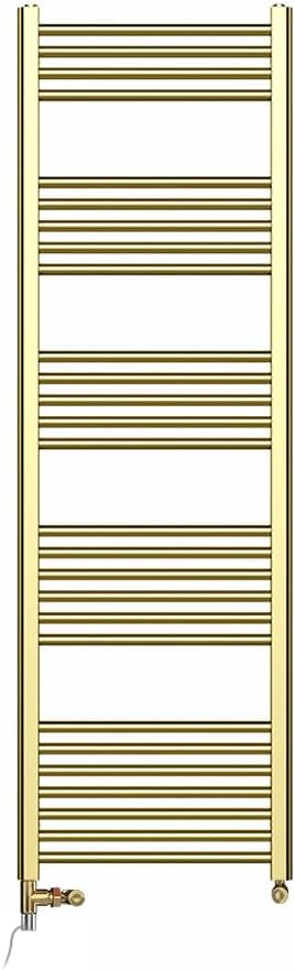 Myhomeware 400mm Wide Shiny Gold Dual Fuel Electric Radiator Bathroom Towel Rail Radiator With Thermostatic and Standard Electric Element UK (400 x 1200 mm (h), Standard Electric Element).