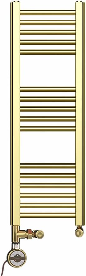 Myhomeware 400mm Wide Shiny Gold Dual Fuel Electric Radiator Bathroom Towel Rail Radiator With Thermostatic and Standard Electric Element UK (400 x 1200 mm (h), Standard Electric Element).