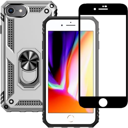 Yiakeng for iPhone 8 Case, iPhone 7 Case With Screen Protector, Silicone Shockproof Military Grade Protective Phone Cover for iPhone SE 2020 (Black).