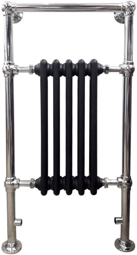 AQUAWORLD Traditional Old Style Victorian Radiators for Central Heating With Chrome Matt Black finish Using Low Carbon Steel Floor Mounted Towel Warmer Rack 5 Column 952 X 500.