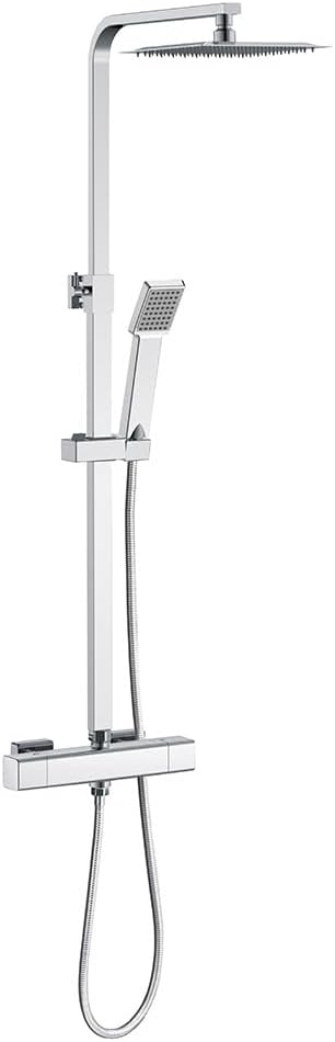 Acezanble Thermostatic Shower Mixer Set Chrome, Square 38 °C Thermostat Shower System with Rainfall Shower Head, Handheld Shower, Anti Scald Shower Mixer Bar Kit, Adjustable Height.