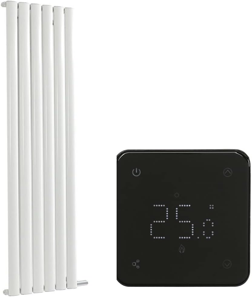 Milano Aruba Ardus - 1500W Anthracite Dry Heat Oval Panel Vertical Electric Radiator WiFi Thermostat - 1784mm x 590mm.