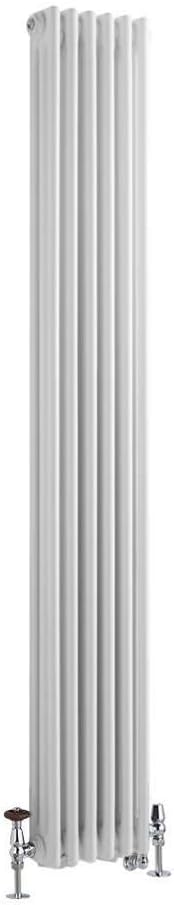 Milano Windsor - Traditional Cast Iron Style White Vertical Triple Column Dual Fuel Electric Radiator with Touchscreen Wi-Fi Thermostat and Satin Angled Thermostatic Valves - 1800mm x 200mm.