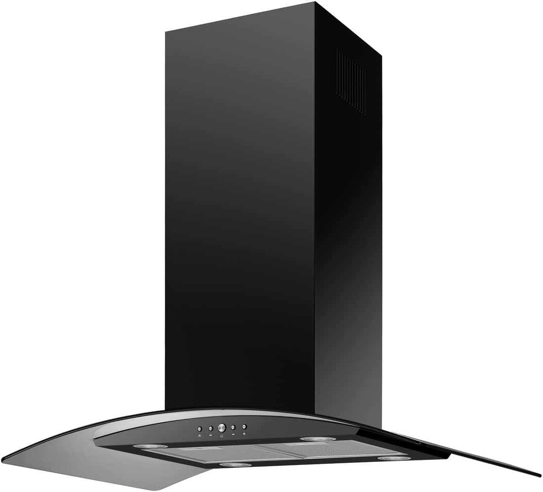 electriQ 90cm Curved Glass Island Cooker Hood - Black.