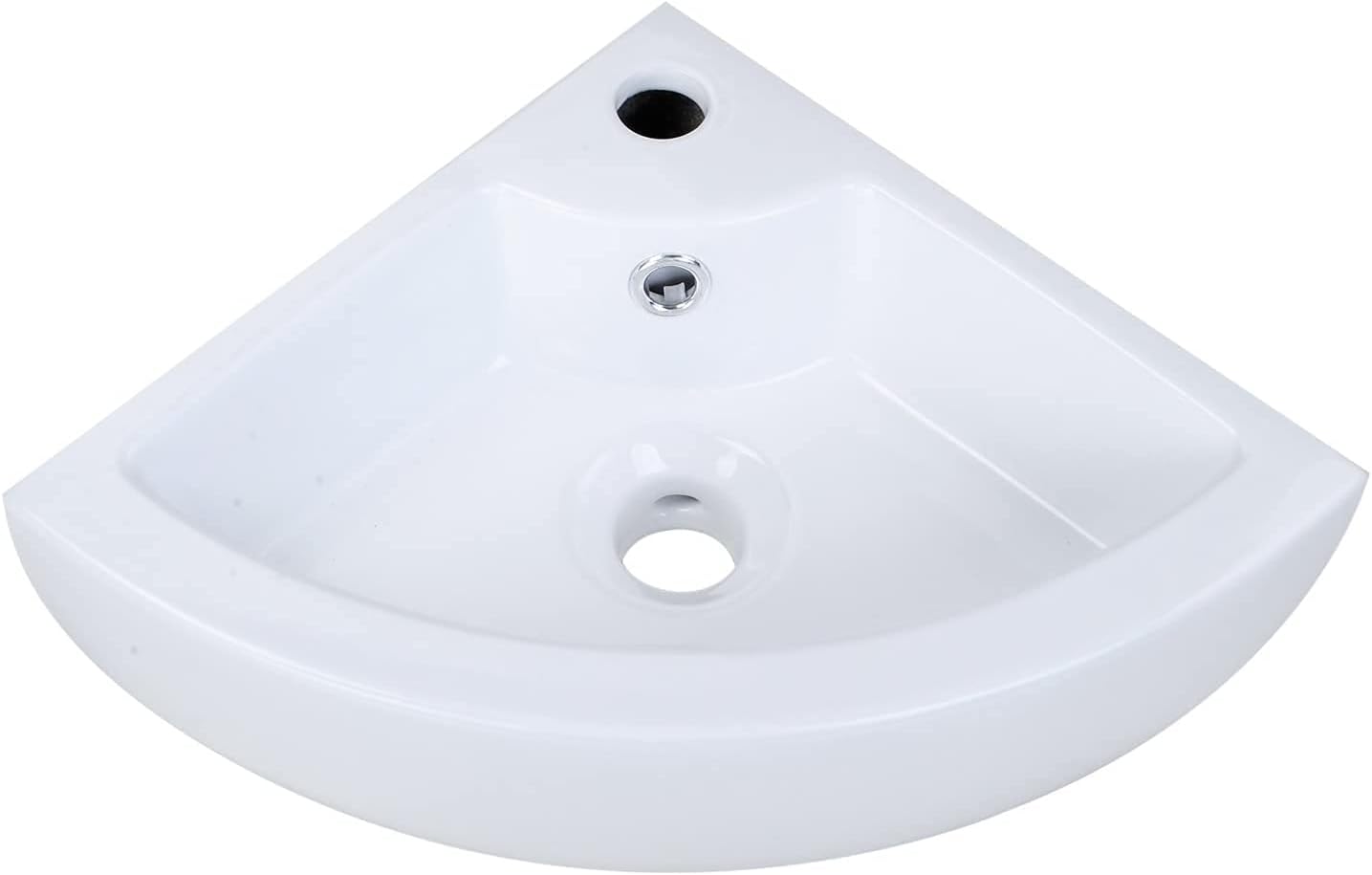 Hapilife Wall Mounted Bathroom Sink Small Corner Cloakroom Wash Basin Washroom Sink Countertop White Ceramic, Compact Vessel Sector Sink, with Overflow, 1 Hole, 330mm.