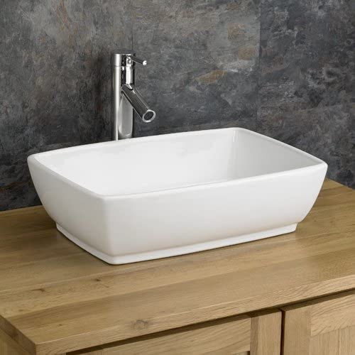 Clickbasin Large White Rectangular Bathroom Countertop Basin 480mm x 350mm Palermo.