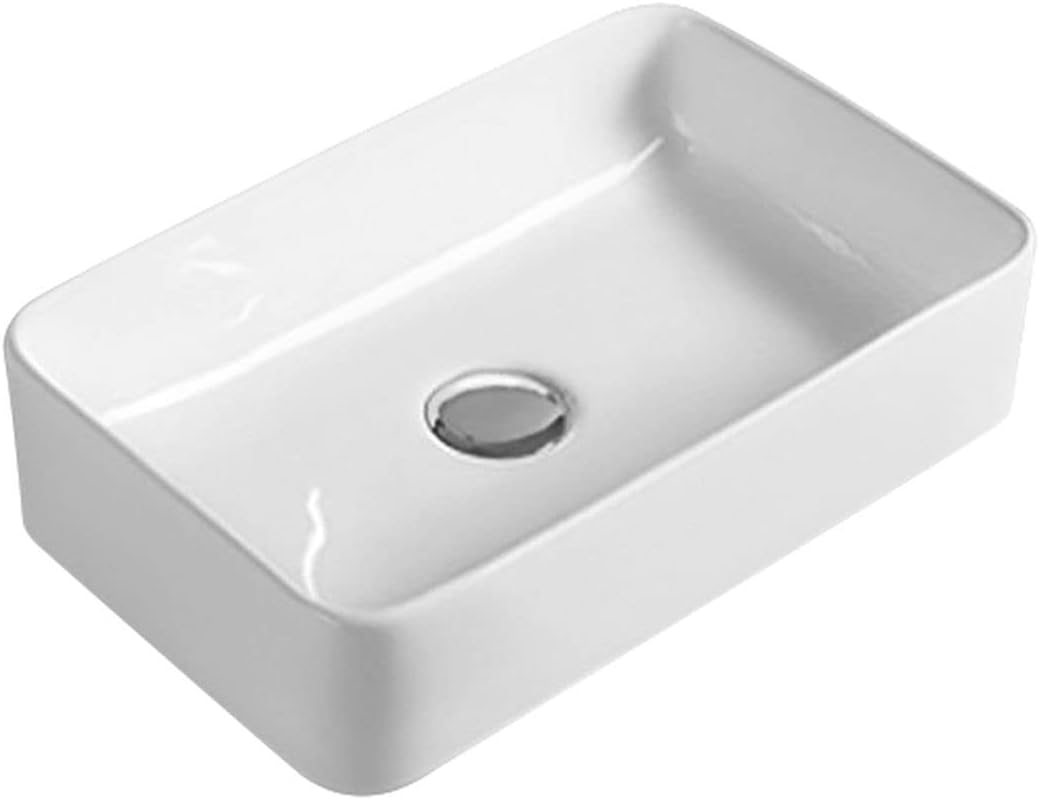 Nuie NBV179 Modern Rectangular Bathroom Counter Top Sink Basin, White.