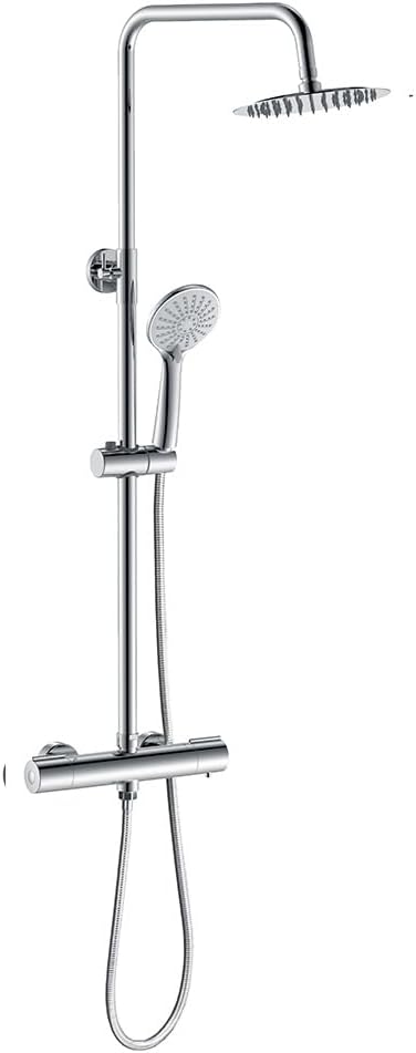 Acezanble Thermostatic Shower Mixer Set Chrome, Square 38 °C Thermostat Shower System with Rainfall Shower Head, Handheld Shower, Anti Scald Shower Mixer Bar Kit, Adjustable Height.