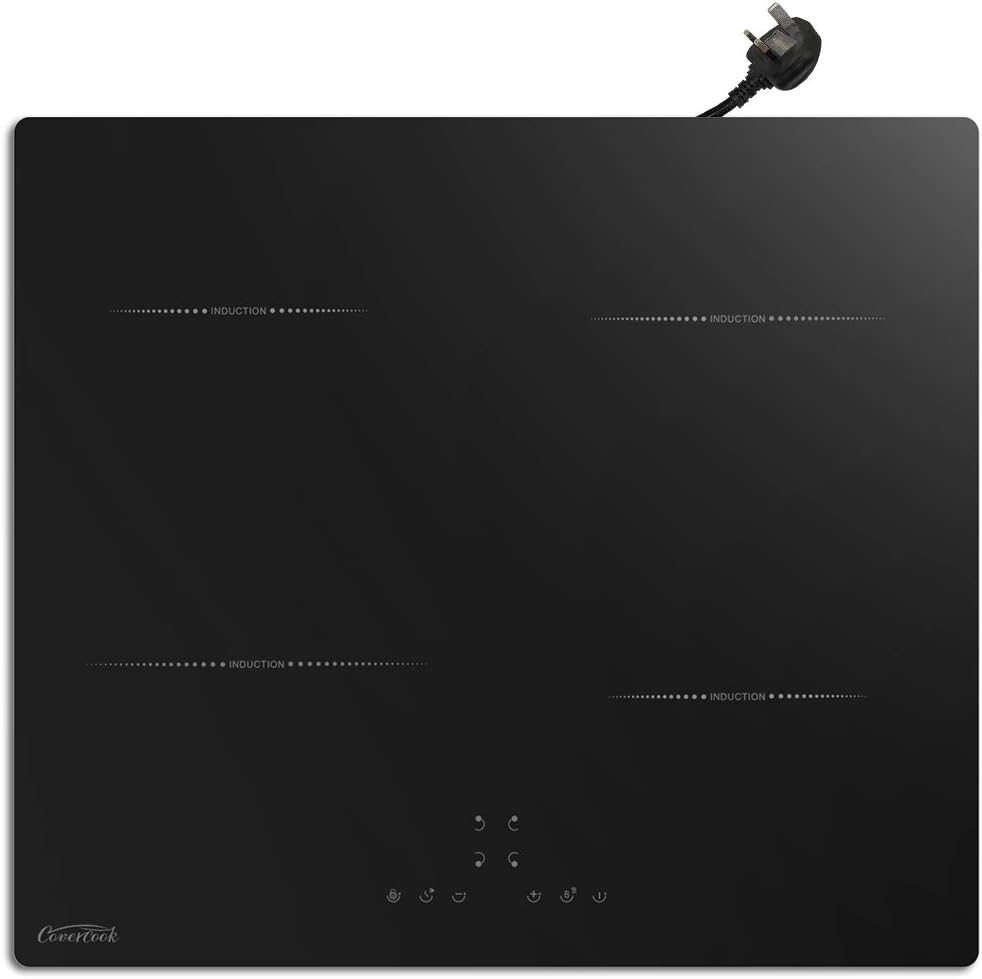 COVERCOOK 4 Zone Induction Hob, Electric Cooker 59cm, 7000W Built-in Cooktop with Bridge Zone, Touch Control,9 Power Levels,Child Safety Lock,220-240V.