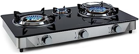 Klarstein Gas Cooker, 3 Burners Gas Hob, 8.45 kW Portable Built In Three Ring Electric Hob, Campervan Cooktops Gas Cookers, Steel Glass Top Wok Burner, 3 Ring Kitchen Stoves Cooker Gas Burners Units.