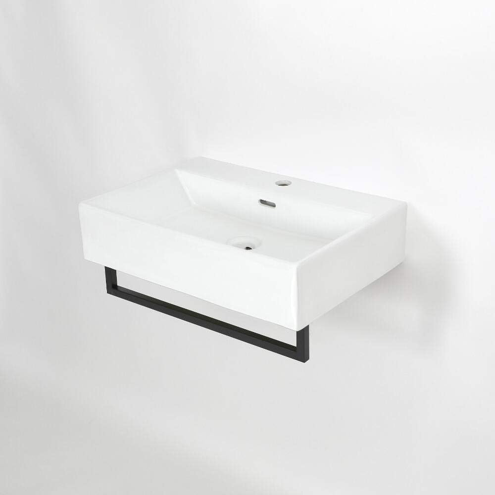 Milano Elswick - Modern White Ceramic Wall Hung 1 Tap Hole Bathroom Basin Sink and Chrome Towel Rail - 600mm x 420mm.