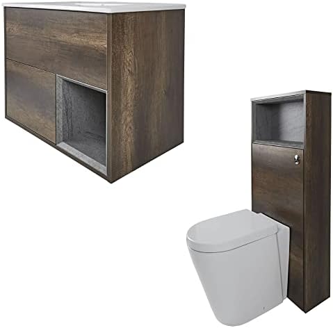 Milano Bexley - Light Oak 810mm Bathroom Vanity Unit with Basin, Toilet WC Unit, Back to Wall Pan and LED Lights.