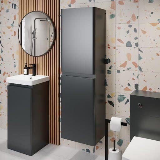 Bathroom Cloakroom Wall Hung 1400x400mm Tall Bathroom Cabinet Flat Pack Soft Close Anthracite Grey Furniture Storage.