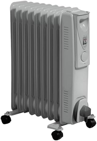 Daewoo Oil Filled 800W Portable Radiator with Thermostat and Temperature Control - Ideal for Home, Garage or Office - White.