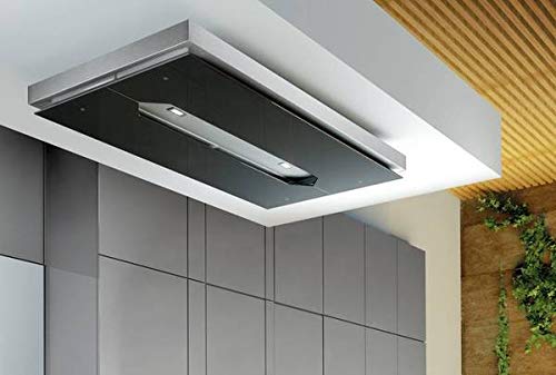 Airforce F139 A 120cm Ceiling Cooker Hood with Remote Control - Black Glass and Stainless Steel.