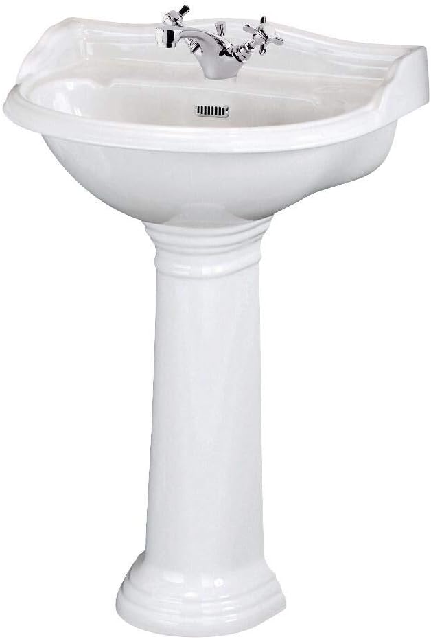 Milano Towneley - Traditional White Ceramic Full Pedestal 1 Tap Hole Bathroom Basin Sink - 600mm x 500mm.