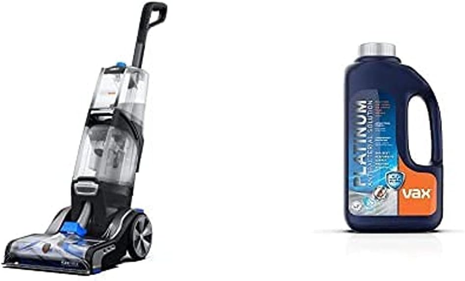 Vax 1-1-142257 Platinum Smartwash Carpet Cleaner, Charcoal/Blue with 1-9-142405 Platinum Antibacterial Carpet Cleaner Solution, 4 L, Blue.