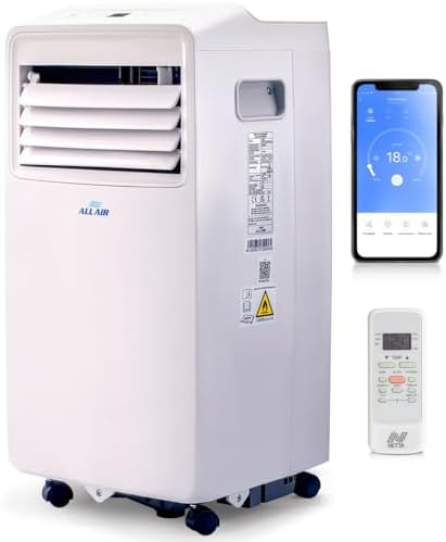 ALLAIR Portable Air Conditioner 3-IN-1 8000 BTU, Dehumidifier, Cooling Fan - WiFi Smart APP, Weekly Timer, Cooling in 10 Minutes,Temperature 17°C - 35°C, Remote Control and Accessories Included.