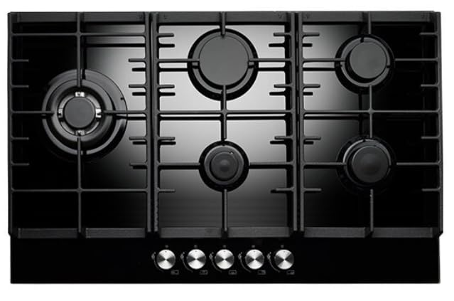 Teknix Signature Collection SCGH751B 75cm Gas Hob with 3.8Kw Wok Burner - Black Glass.