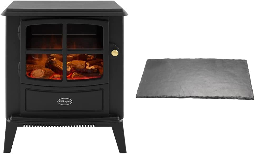 Dimplex BFD20E Brayford Optiflame Electric Stove, Black Cast Iron Effect, Free Standing Wood Burner Style with Artificial Logs, LED Flame Effect, 2kW Adjustable Fan Heater and Remote Control.