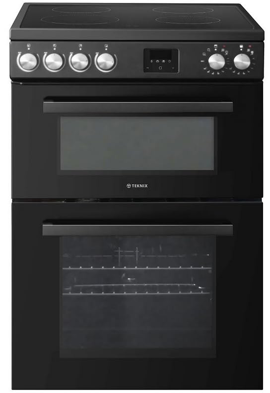 Teknix TKED64B 60cm Ceramic Double Oven Electric Cooker - Black.