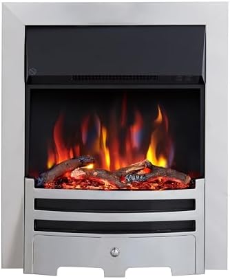 FLAMEKO Verona 16’’ Fireplace Insert, 2000W Heater, Chrome Trim, Bauhaus Fret, 9 Colour Flame Effect, Remote Control.