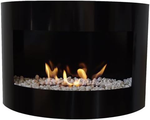 Bio Ethanol Fireplace RIVIERA DELUXE Wall Fire Place + Stainless Steel Burner + decorative stones (Black).