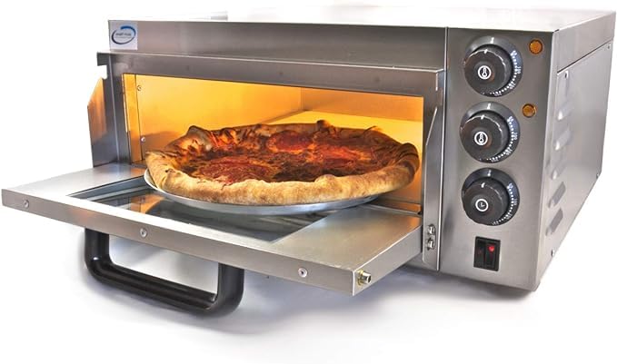 Chef-Hub electric Large Commercial Pizza Oven with Stone Base, 2KW Power, Variable Heat Control, Timer, Stainless Steel.