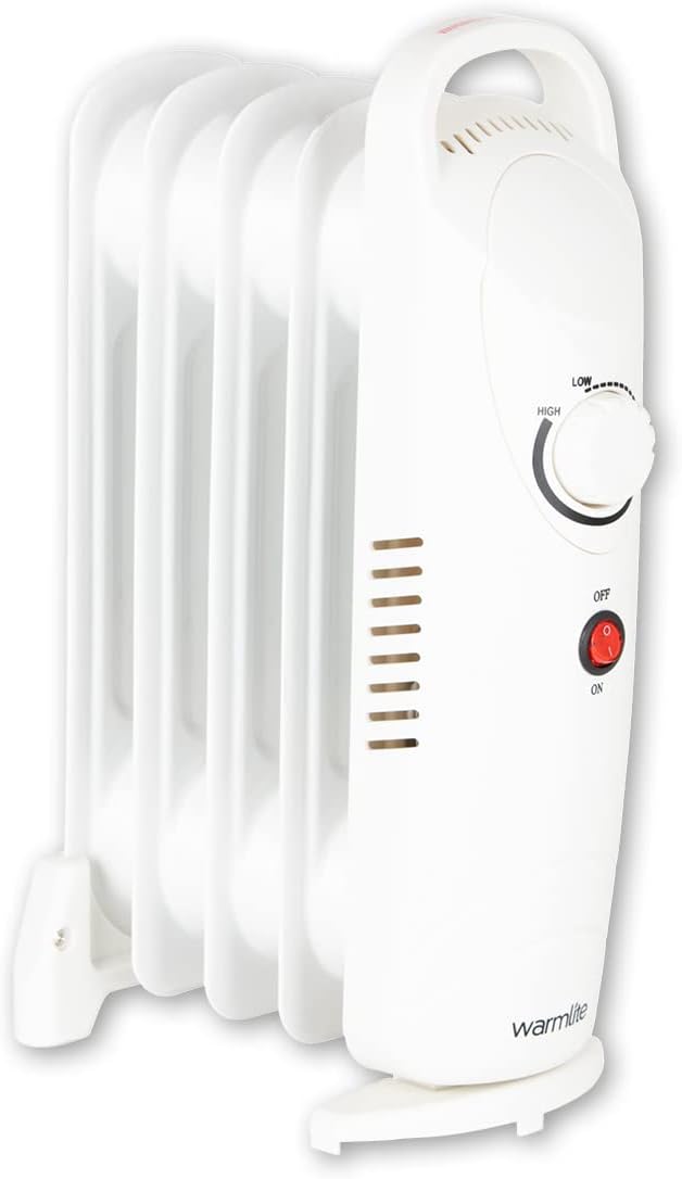 Warmlite WL43002YW 5 Fin Oil Filled Radiator with Adjustable Thermostat and Overheat Protection, 650W, White.