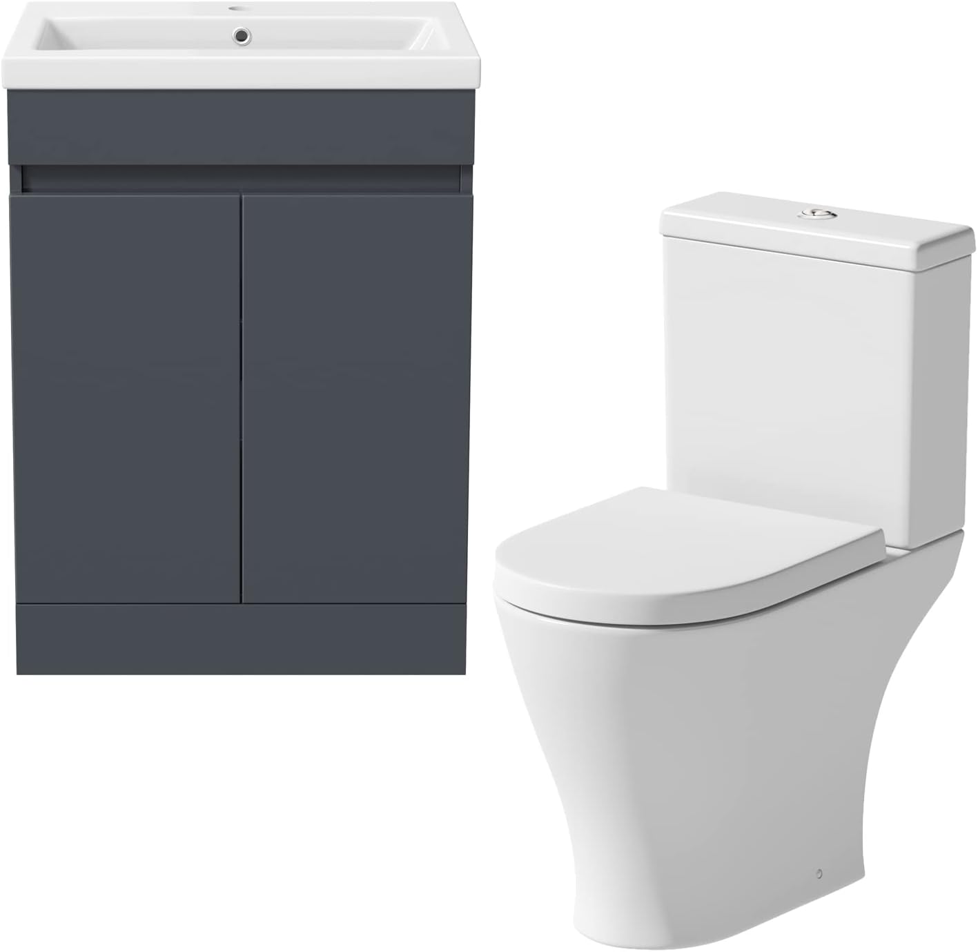 Affine Bathroom Vanity Unit Basin & Close Coupled Toilet Cloakroom Suite Bathroom Furniture Set Ceramic Sink 1 Tap Hole Soft Close Toilet Seat Grey Gloss.