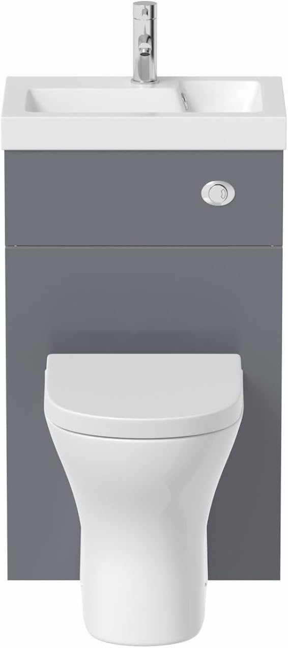 ARTIS® 2 in 1 Toilet Basin Combi Unit Back to Wall BTW Charcoal Grey Space Saving 500mm.