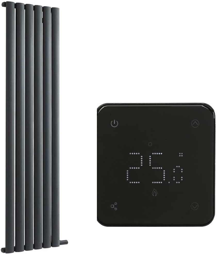 Milano Aruba Ardus - 1500W Anthracite Dry Heat Oval Panel Vertical Electric Radiator WiFi Thermostat - 1784mm x 590mm.