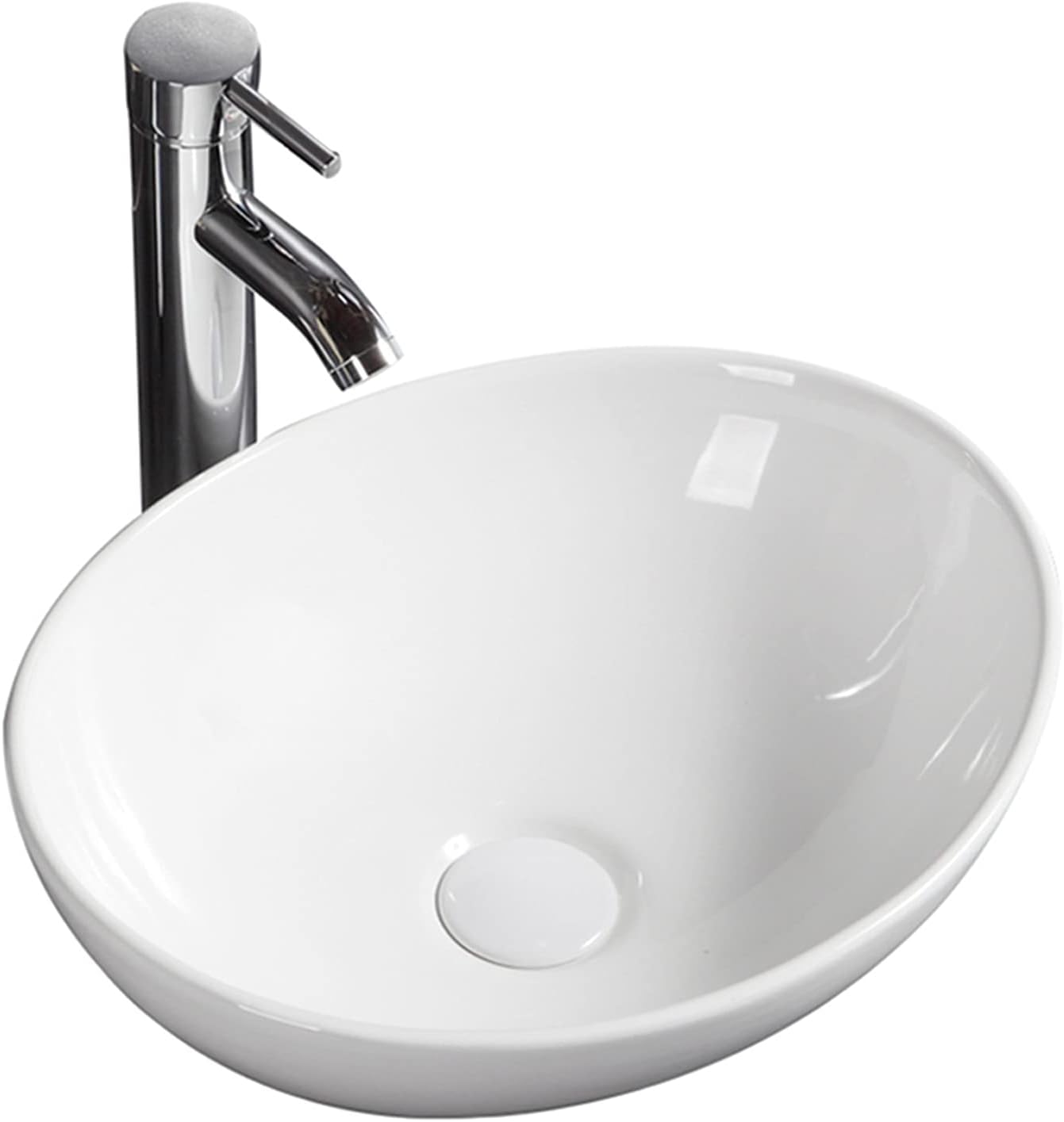 Modern Oval Bathroom Sink Countertop Basin Sink Bathroom Ceramic Vessel Washbasin with Pop Up Waste 400 x 330 x 145mm.