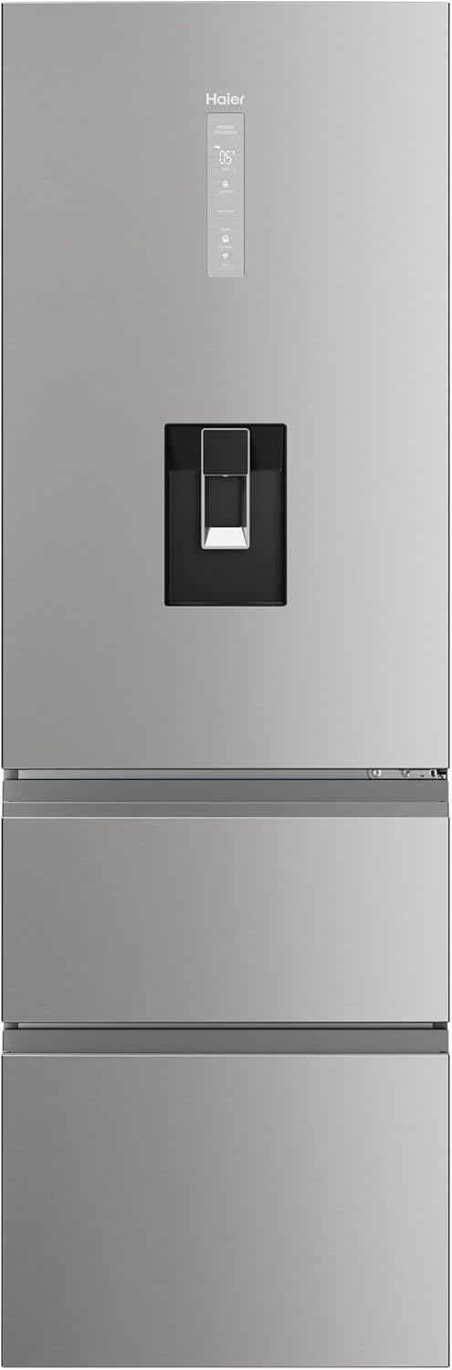 Haier HTR3619FWMG 3 Door Fridge Freezer with Non Plumbed Water Dispenser F Rated Silver - F Rated.