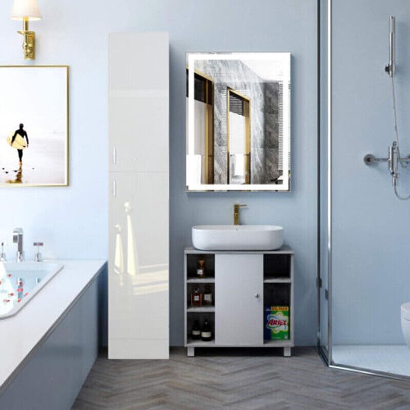 BSTSEL 190cm High Gloss Free Standing Tall Bathroom Cabinet White High Gloss Storage Tallboy With Handles High Gloss Storage Cupboard.