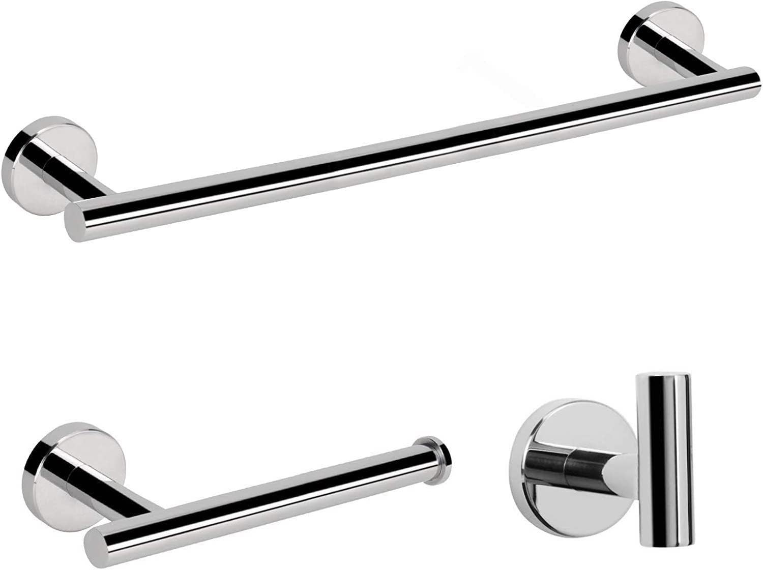 YUET Gold Bathroom Accessories Accessory Bars Set Hand Towel Holders Ring Rails For Bathrooms SUS 304 Stainless Steel Hardware Wall Mounted Rack, 12" Bath Bar + Toilet Paper Holder + Robe Hook.