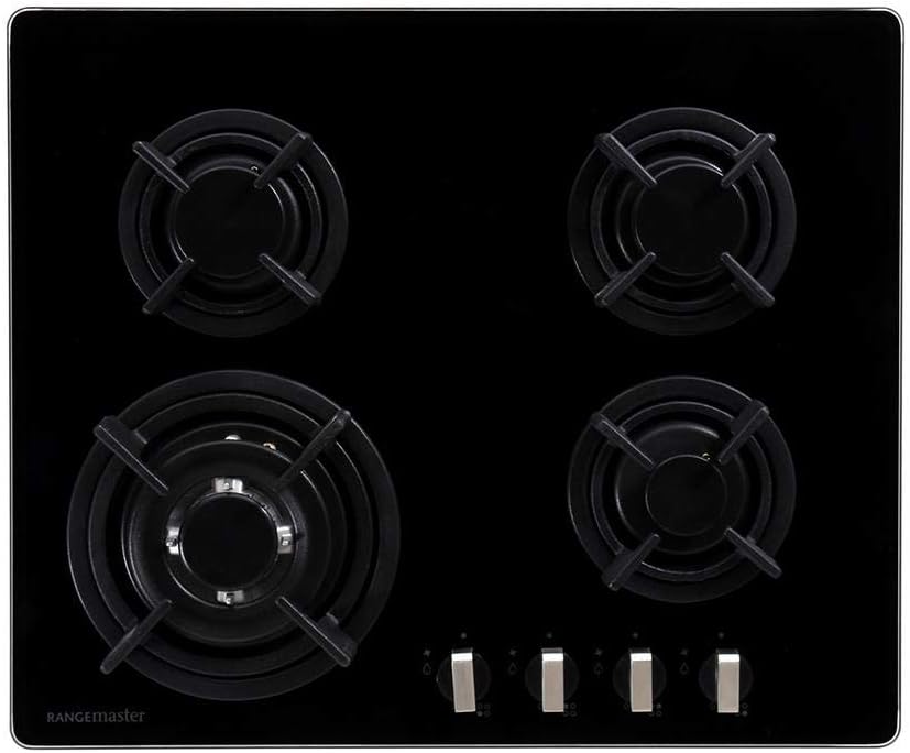 Rangemaster RMB60HPNGFGL 60cm 4 Burner Gas Hob Black Glass.