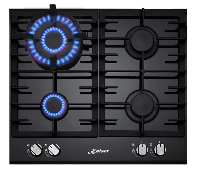 Kaiser Grand Chef Turbo Gas Hob | 58cm Black Glass 4 Burner Cooktop.