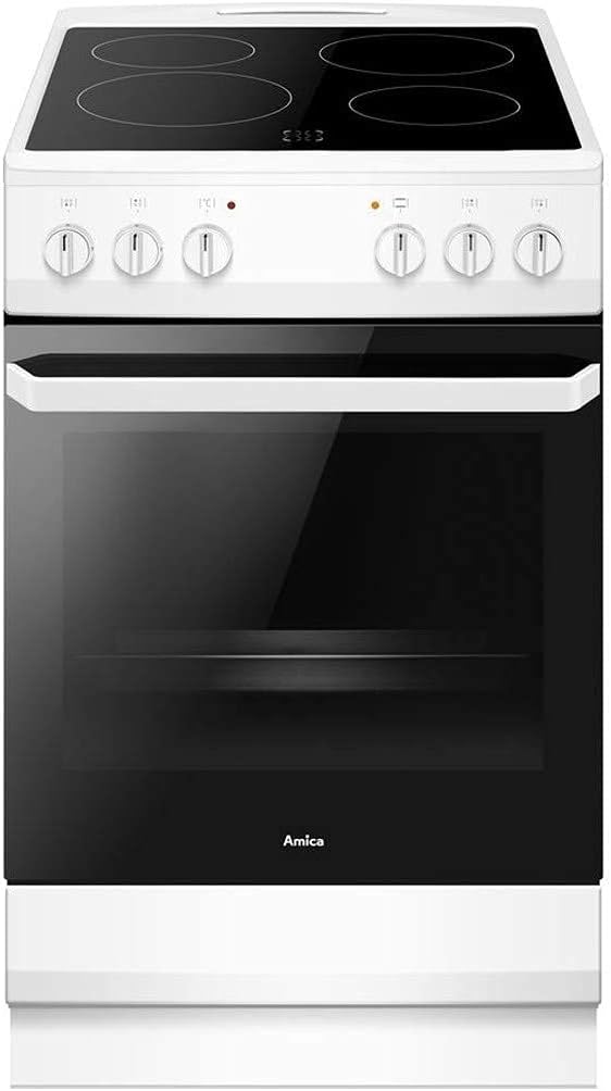 Amica AFC1530WH Freestanding Electric Cooker with Ceramic Hob, Conventional Oven, 50cm wide, White.