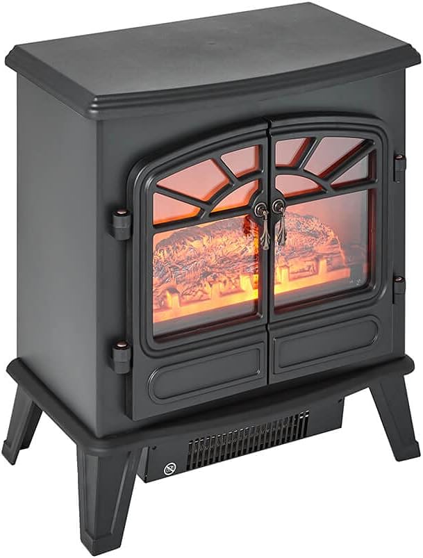 Electric Stove Heater 1800W - Indoor Log/Wood Burner/Burning Effect, Free Standing Fire, Portable Fireplace, LED Flame, Adjustable Thermostat, Black - Trueshopping.