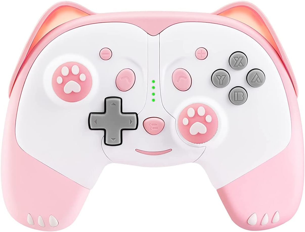 AJIJAR Wireless Controller Compatible with Nintendo Switch/Switch Lite/Switch OLED, Bluetooth Pro Controller with Turbo, Motion, Vibration, Alarm Function, Headphone Jack and LED Light (Pink).